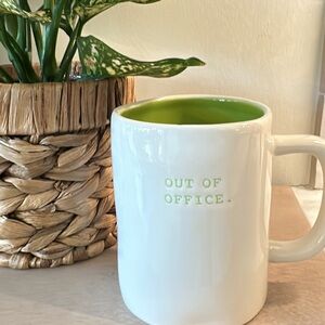 RAE DUNN Out of Office White Mug with Green Interior